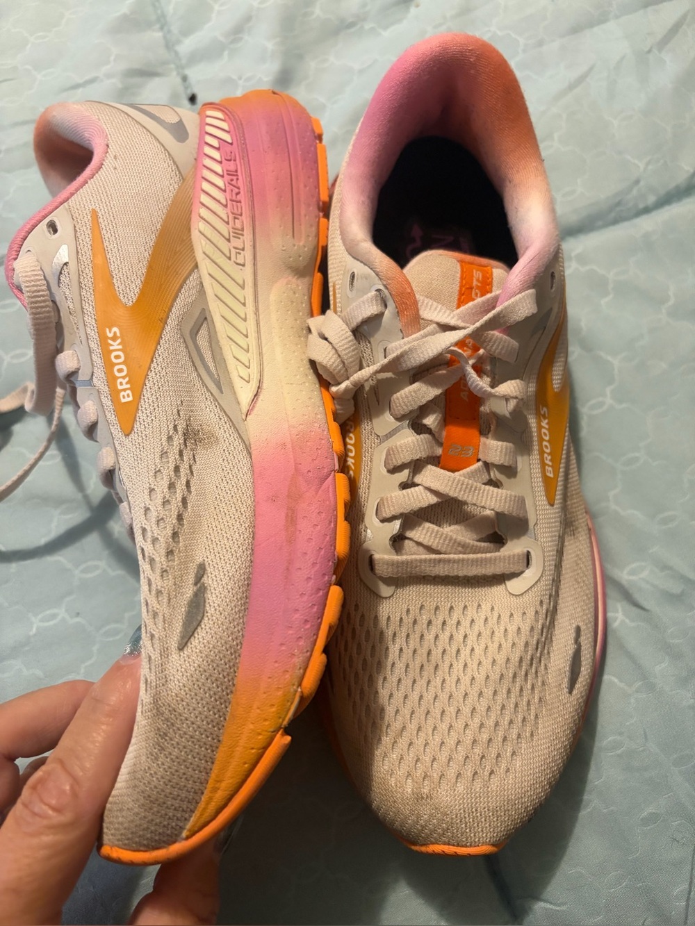 Brooks Women's Running Shoes in Beige with Pink & Orange Accents Womens 8
